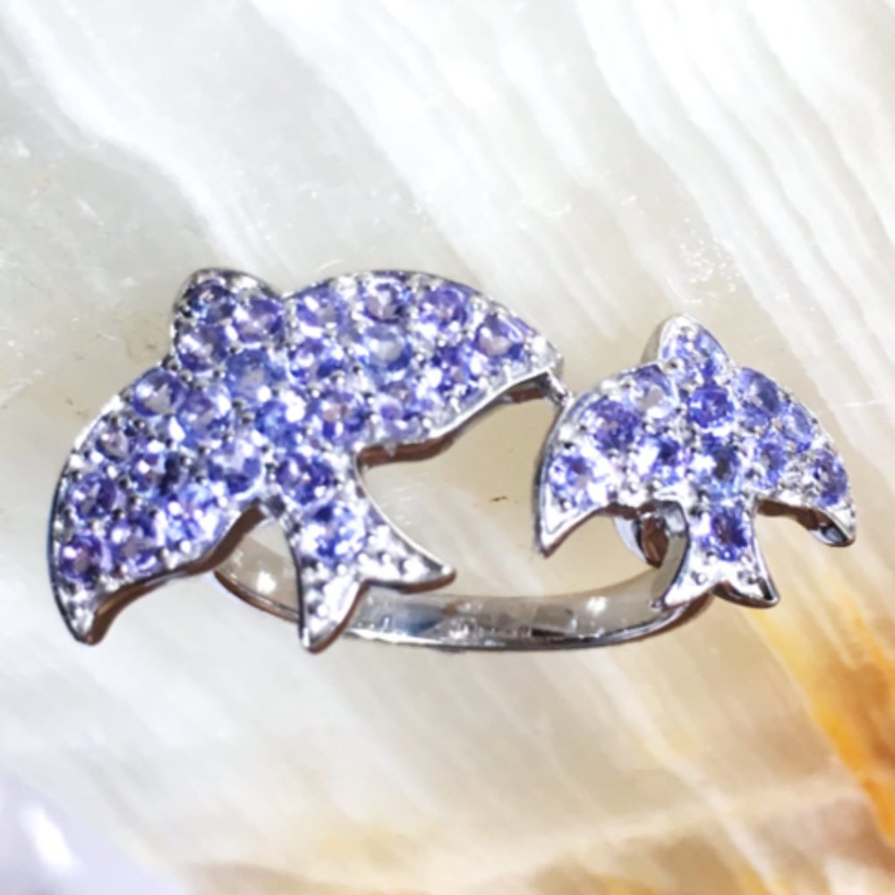 Genuine Tanzanite .925 Birds Ring Size 5 or 8 Sterling Silver Natural Gemstones